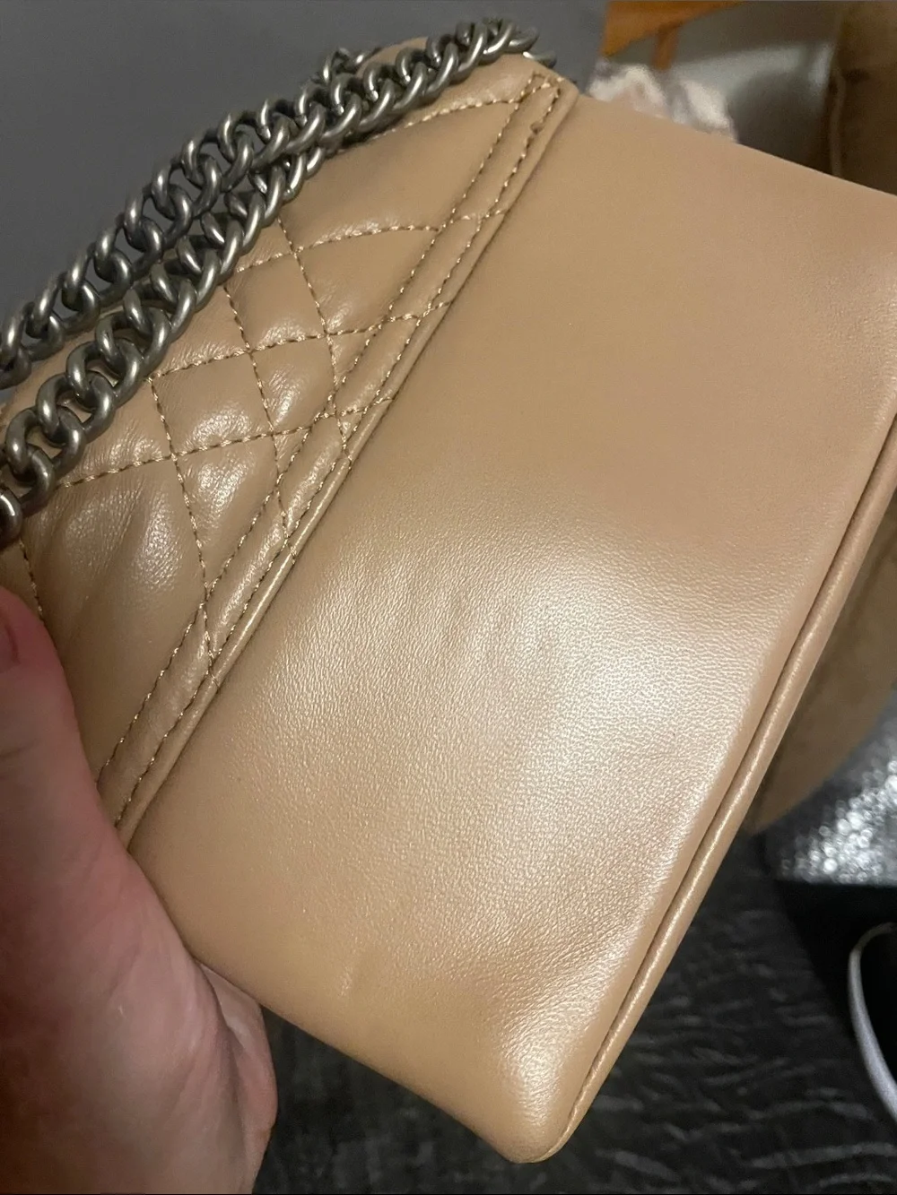 Quilted Leather Chain Shoulder Bag - Beige by Kurt Geiger